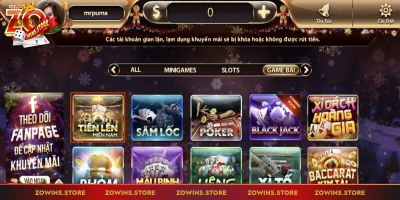 Zowin có kho game đa dạng