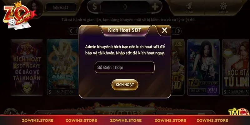 Nên kích hoạt SĐT để nhận thêm thưởng